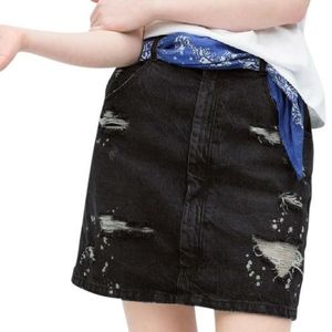SKIRT Zara High Waist Denim Skirt Distressed